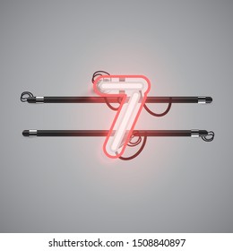 Realistic glowing double neon charcter from a fontset, vector illustration