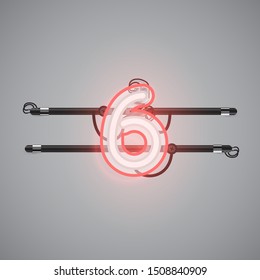 Realistic glowing double neon charcter from a fontset, vector illustration