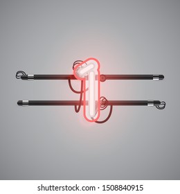 Realistic glowing double neon charcter from a fontset, vector illustration