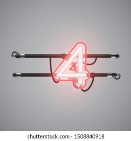 Realistic glowing double neon charcter from a fontset, vector illustration