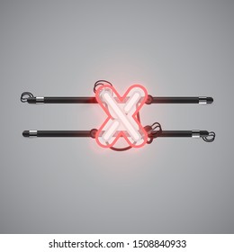 Realistic glowing double neon charcter from a fontset, vector illustration