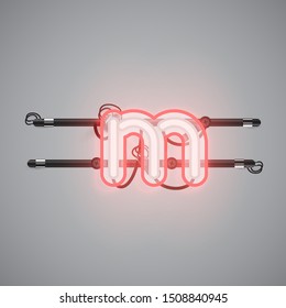 Realistic glowing double neon charcter from a fontset, vector illustration