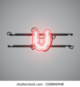 Realistic glowing double neon charcter from a fontset, vector illustration