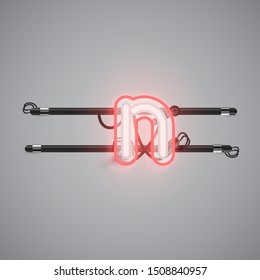 Realistic glowing double neon charcter from a fontset, vector illustration