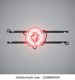 Realistic glowing double neon charcter from a fontset, vector illustration