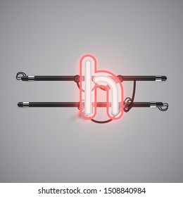 Realistic glowing double neon charcter from a fontset, vector illustration