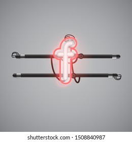 Realistic glowing double neon charcter from a fontset, vector illustration