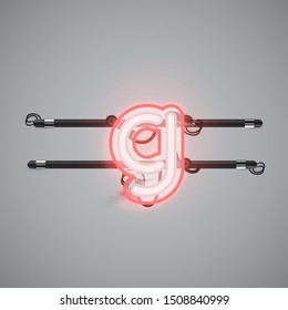 Realistic glowing double neon charcter from a fontset, vector illustration
