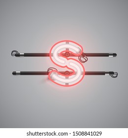 Realistic glowing double neon charcter from a fontset, vector illustration