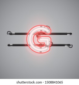 Realistic glowing double neon charcter from a fontset, vector illustration