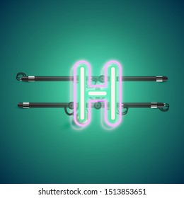 Realistic glowing double neon charcter on and off from a fontset, vector illustration