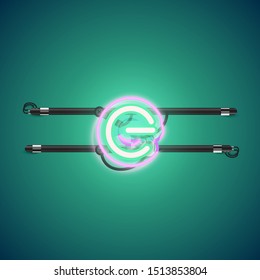 Realistic glowing double neon 'e' charcter from a fontset, vector illustration