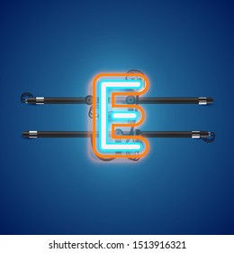 Realistic glowing double neon 'E' charcter from a fontset, vector illustration