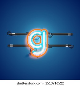 Realistic glowing double neon 'g' charcter from a fontset, vector illustration