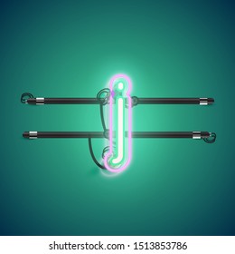 Realistic glowing double neon 'j' charcter from a fontset, vector illustration