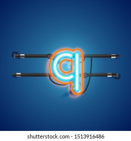 Realistic glowing double neon 'q' charcter from a fontset, vector illustration