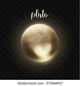 Realistic glowing Dwarf Planet Pluto Isolated. Glow with transparency on black background. Lighting effects. Glowing planet. Realistic space object. Universe. Solar system. Planet for design. Space