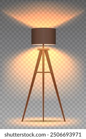 Realistic glowing floor lamp on dark transparent background. Vector template illustration