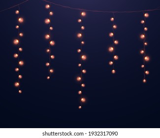 Realistic glowing garlands. Glowing lights for design of Christmas holiday cards.