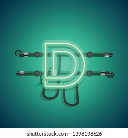 Realistic glowing green neon charcter, vector illustration