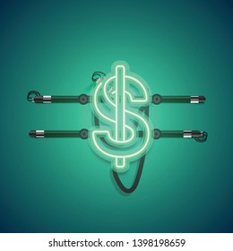 Realistic glowing green neon charcter, vector illustration