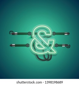 Realistic glowing green neon charcter, vector illustration