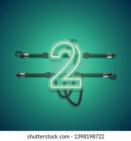 Realistic glowing green neon charcter, vector illustration