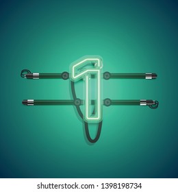 Realistic glowing green neon charcter, vector illustration