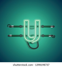 Realistic glowing green neon charcter, vector illustration