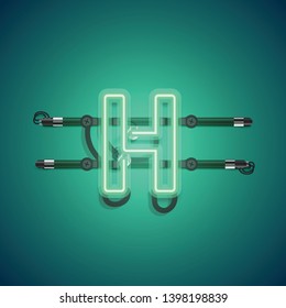 Realistic glowing green neon charcter, vector illustration