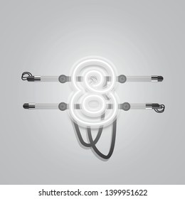 Realistic glowing grey neon charcter, vector illustration