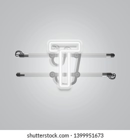 Realistic glowing grey neon charcter, vector illustration