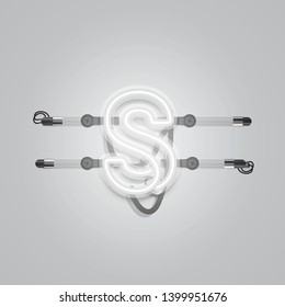 Realistic glowing grey neon charcter, vector illustration