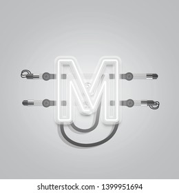 Realistic glowing grey neon charcter, vector illustration
