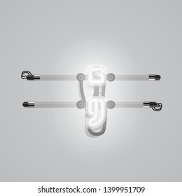 Realistic glowing grey neon charcter, vector illustration