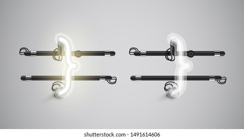 Realistic glowing grey neon charcter on and off