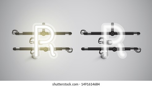 Realistic glowing grey neon charcter on and off