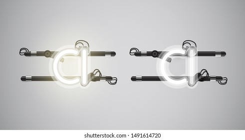 Realistic glowing grey neon charcter on and off