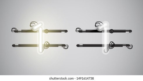 Realistic glowing grey neon charcter on and off
