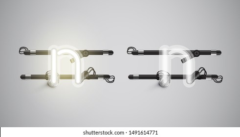 Realistic glowing grey neon charcter on and off