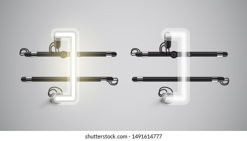 Realistic glowing grey neon charcter on and off
