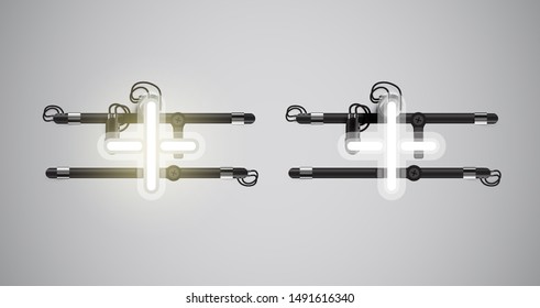 Realistic glowing grey neon charcter on and off