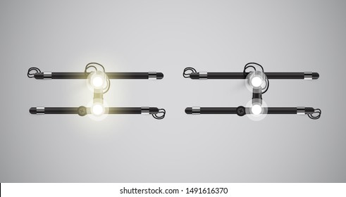 Realistic glowing grey neon charcter on and off