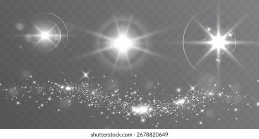 Flare de lente brilhante realista definido isolado no fundo transparente.	