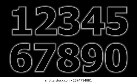 Realistic glowing neon numbers and symbols. Vector illustration