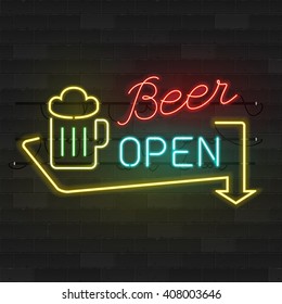 Realistic glowing neon signs. Vector illustration