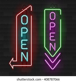 Realistic glowing neon signs. Vector illustration