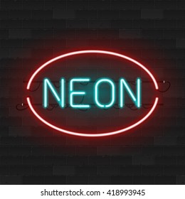 Realistic glowing neon signs. Vector 3D illustration
