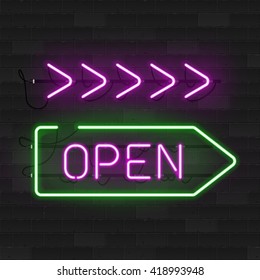Realistic glowing neon signs. Vector 3D illustration