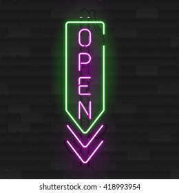 Realistic glowing neon signs. Vector 3D illustration